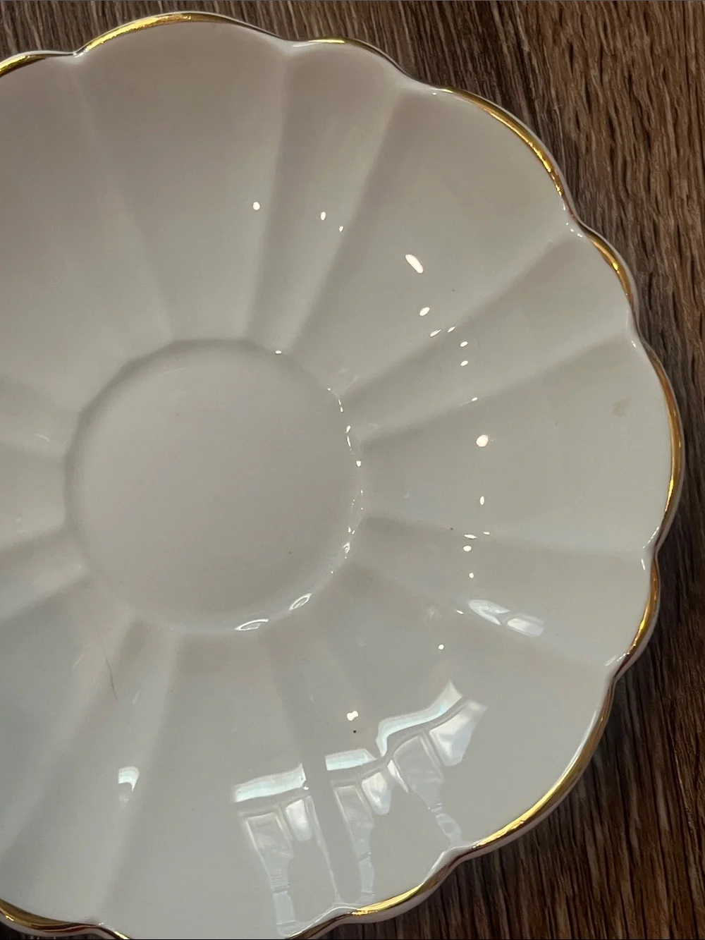 Vintage Victoria C&E Scalloped White Porcelain Saucer with Gold Rim